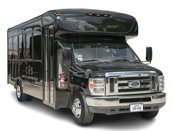 Executive mini bus by C&S Executive Transportation, designed for group travel, featuring a sleek black exterior and spacious interior, suitable for up to 24 passengers.