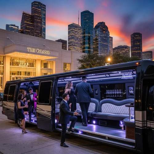 Luxury group transportation for Houston events with party buses, limousines, and professional chauffeur service for coordinated travel